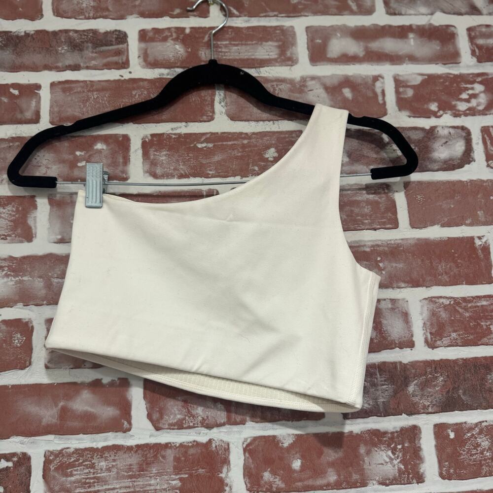 Girlfriend Collective Bianca One Shoulder Sports Bra Ivory Medium Asymmetrical